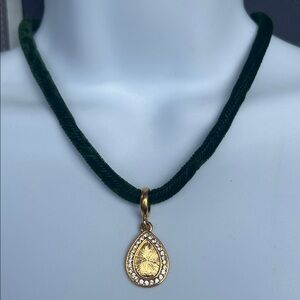Elegant Gold-Tone 18” Teardrop Pendant on Velvet Pillow Cord Necklace